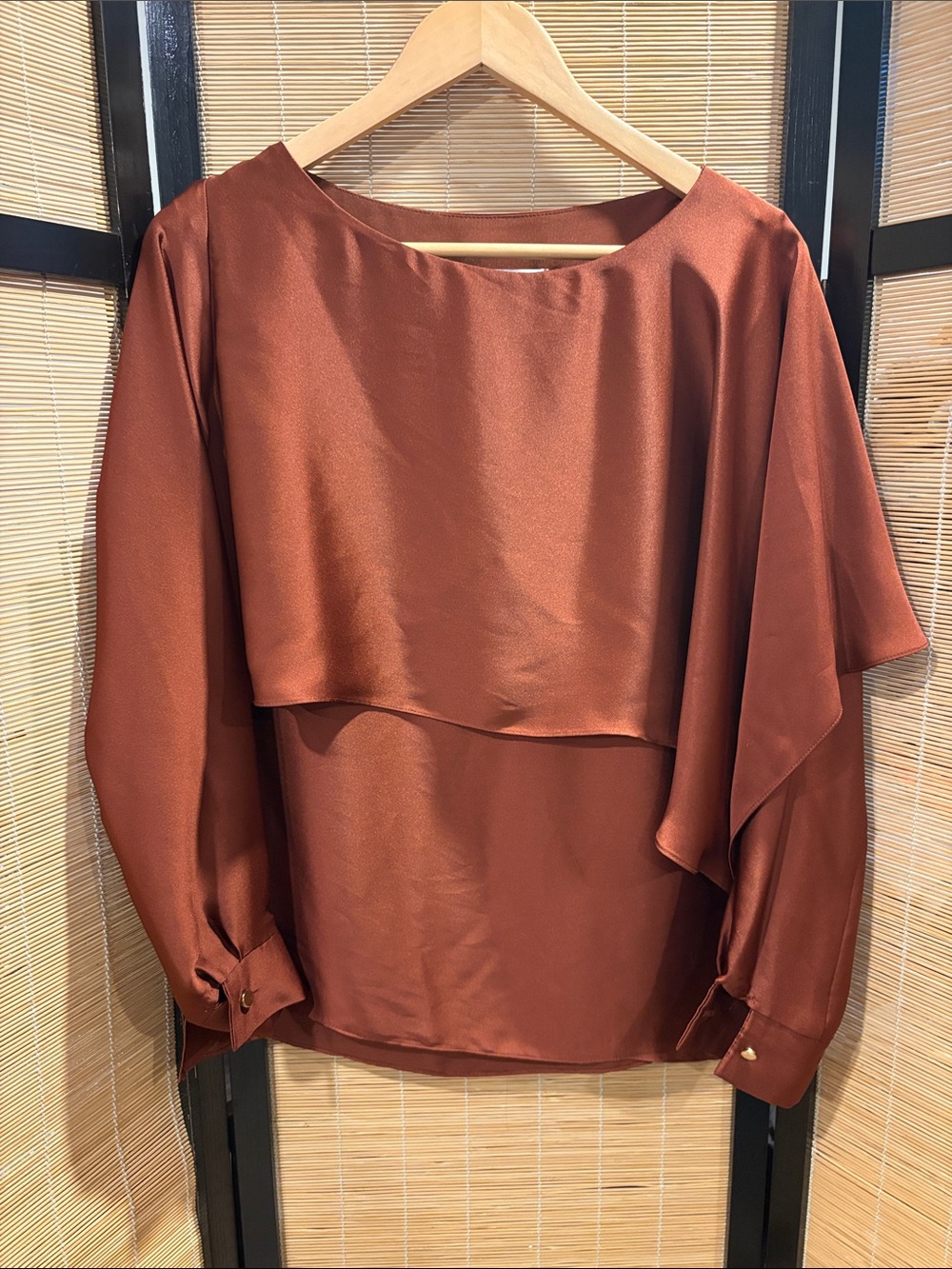 Joseph Ribkoff Satin Overlay Blouse - Rust Brown